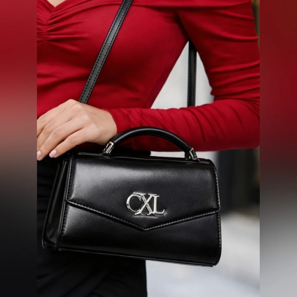 CXL by Christian‎ Lacroix Crossbody Bag Womens Black Laine Matte Patent Purse